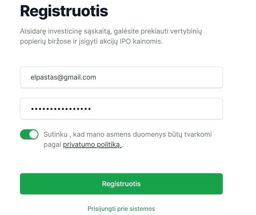 Registruotis investicinei sąskaitai
