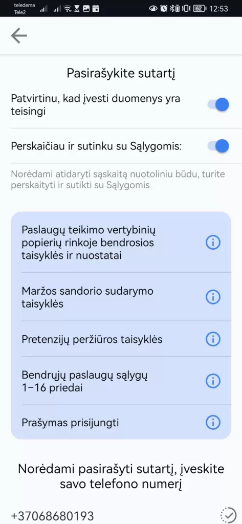 Investicines saskaitos sutarties pasirasymas